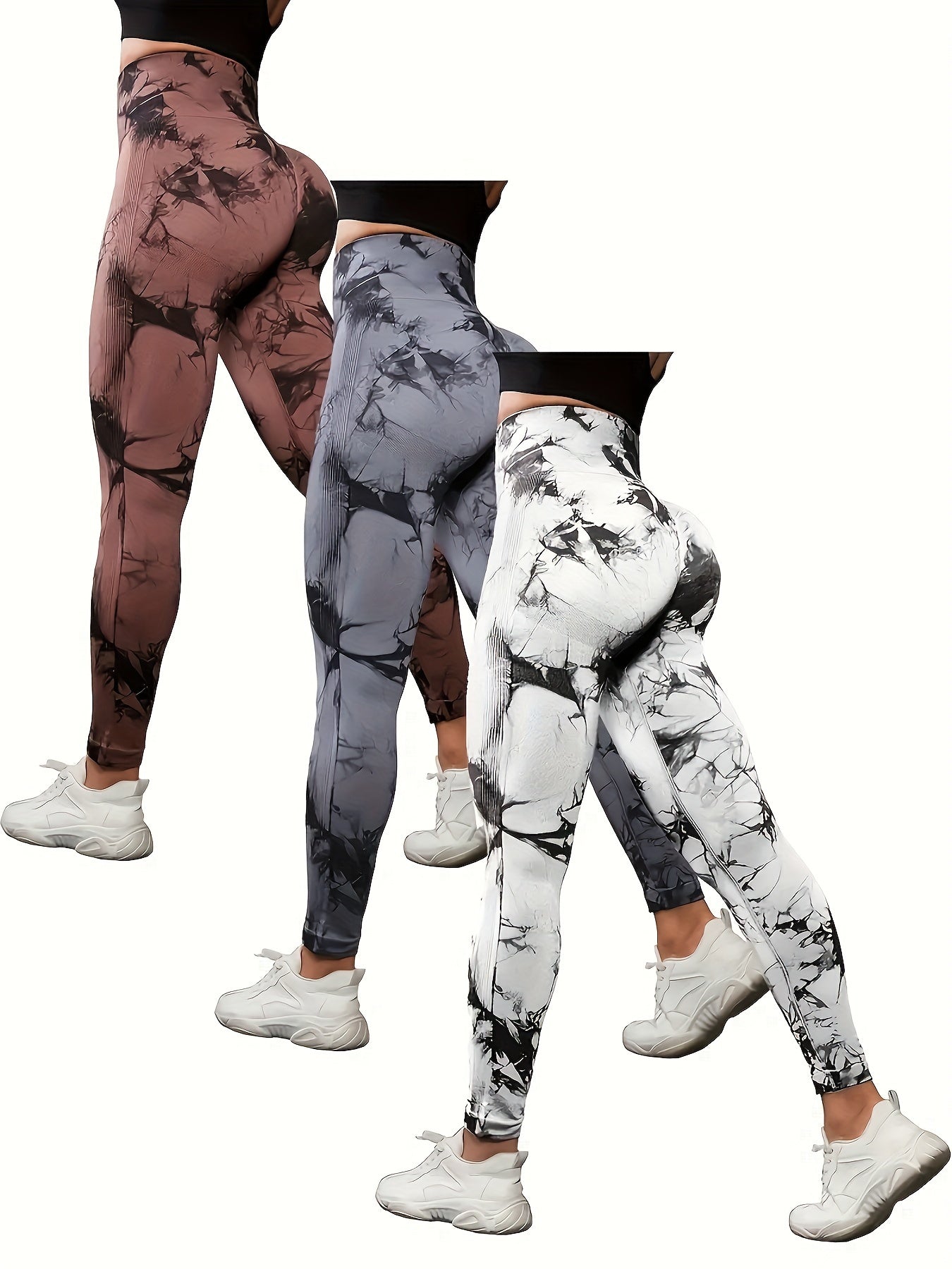 3pcs Women Tie Dye High Stretchy Yoga Leggings Pants - High Waist Butt Lifting Workout Tight Sports Pants - Made from Polyester & Spandex - Suitable for Yoga, Fitness & Workout - Perfect Gift for Women Who Love Sports